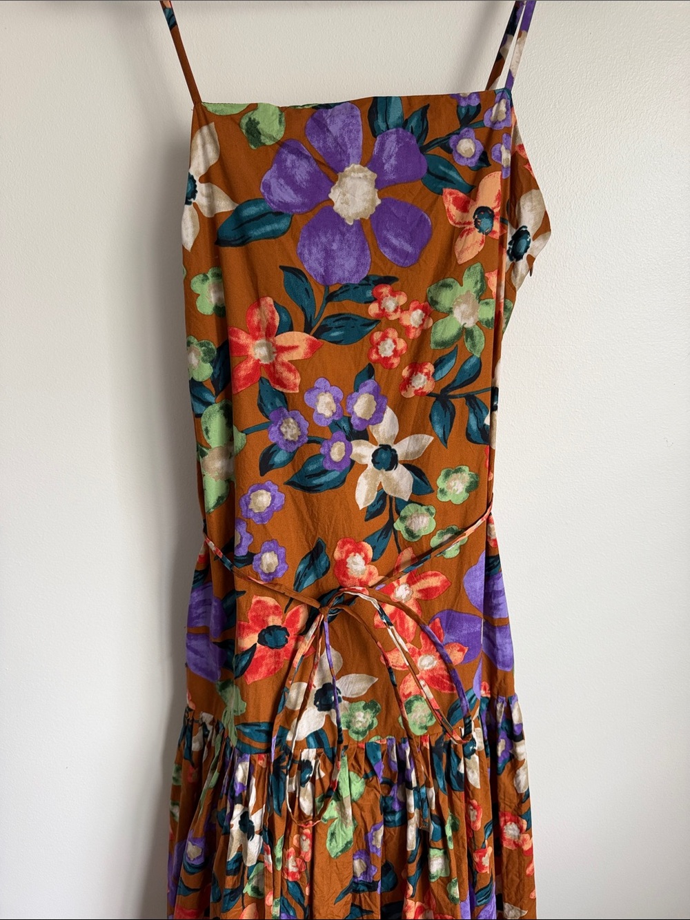 Current Air Rust Floral Fall Maxi Dress w Brown, Purple, Green & Cream Accents